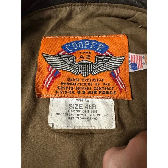Cooper Type A2 Leather Flight Jacket Mens 46R Vintage Military Aviator Core